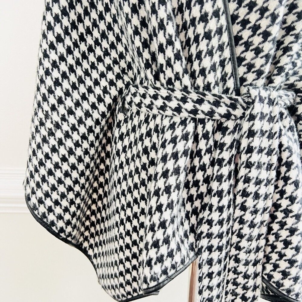 LIZ CLAIBORNE Black & White Houndstooth Open Belted Cardigan Wrap ~ One Size - Picture 4 of 8
